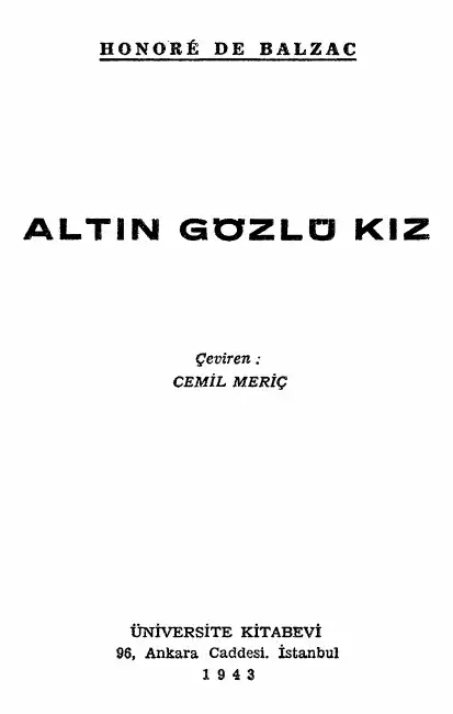 Altın Gözlü Kız — Honoré de Balzac
