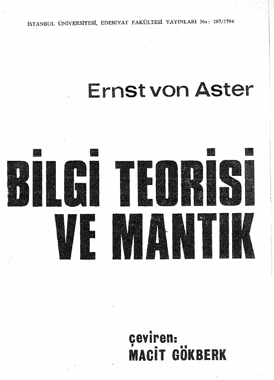 Bilgi Teorisi ve Mantık — Ernst von Aster