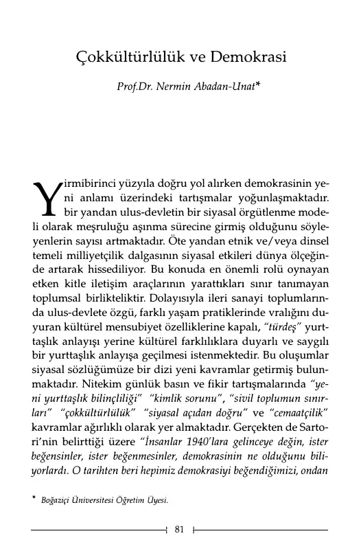 Çağdaş ve Demokratik Türkiye Arayışları — Nermin Abadan-Unat