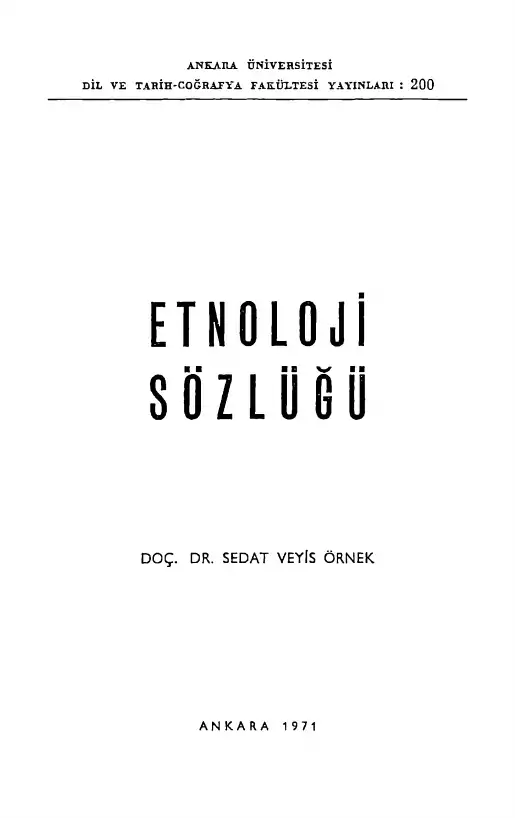 Etnoloji Sözlüğü — Sedat Veyis Örnek