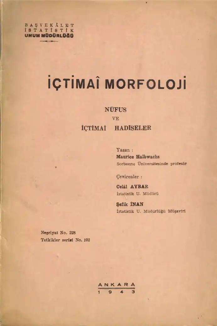 İçtimai Morfoloji: Nüfus ve İçtimai Hadiseler — Maurice Halbwachs