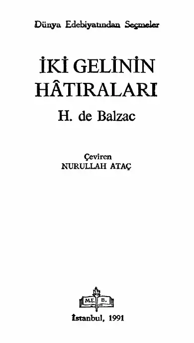 İki Gelinin Hatıraları — Honoré de Balzac