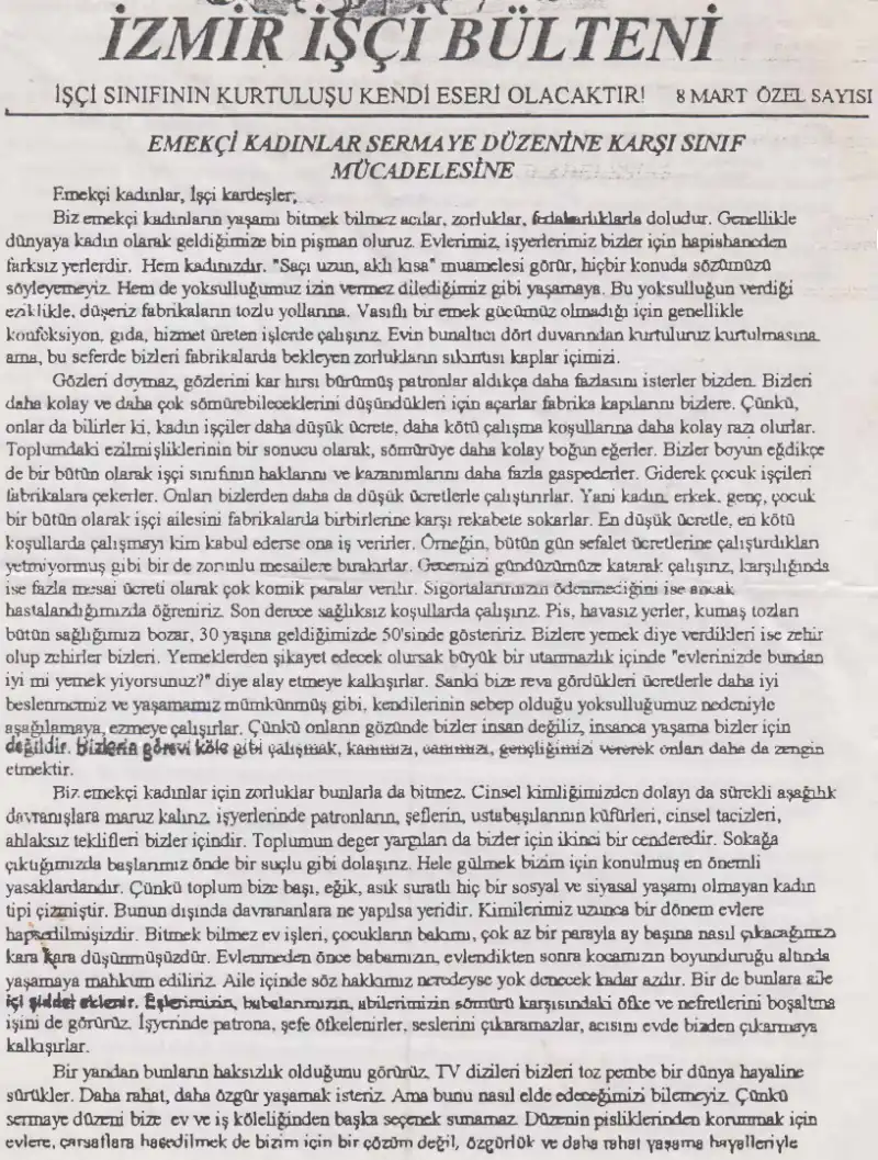 İzmir İşçi Bülteni 8 Mart Özel — Bilinmiyor