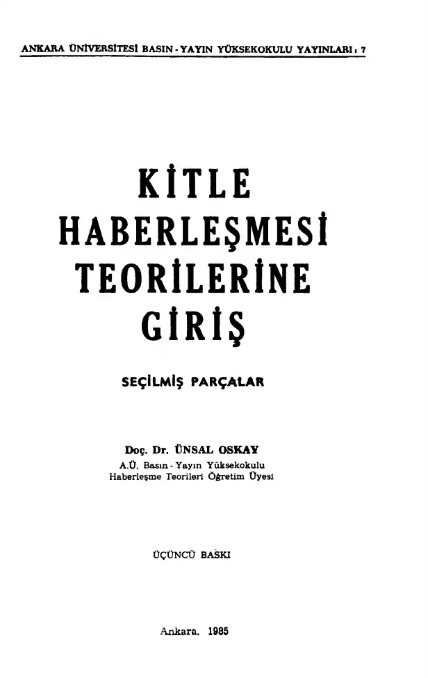 Kitle Haberleşmesi Teorilerine Giriş — Ünsal Oskay