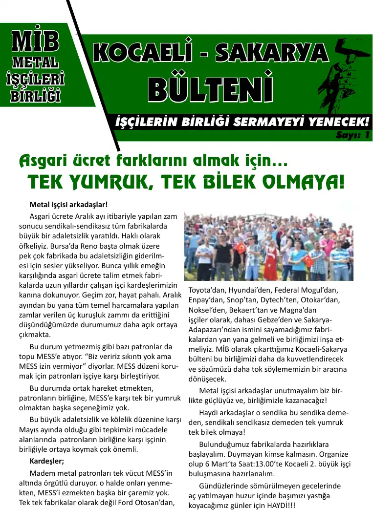 MİB Metal İşçileri Birliği Kocaeli Sakarya Bülteni — Bilinmiyor