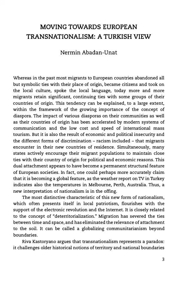 Moving Towards European Transnationalism: A Turkish View — Nermin Abadan-Unat