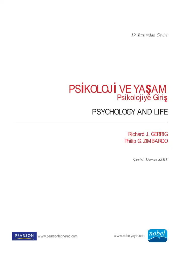 Psikoloji ve Yaşam: Psikolojiye Giriş — Richard J. Gerrig, Philip G. Zimbardo