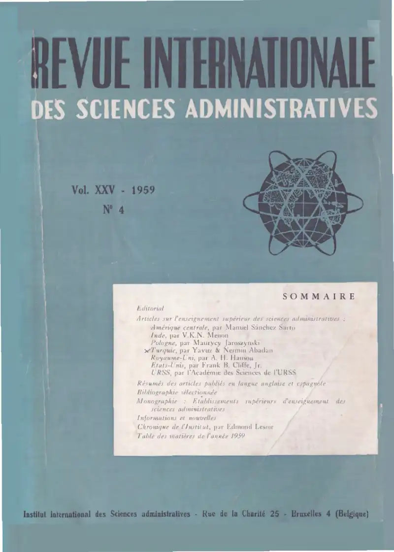 Revue Internationale des Sciences Administratives Vol. XXV No. 4 1959 — Bilinmiyor