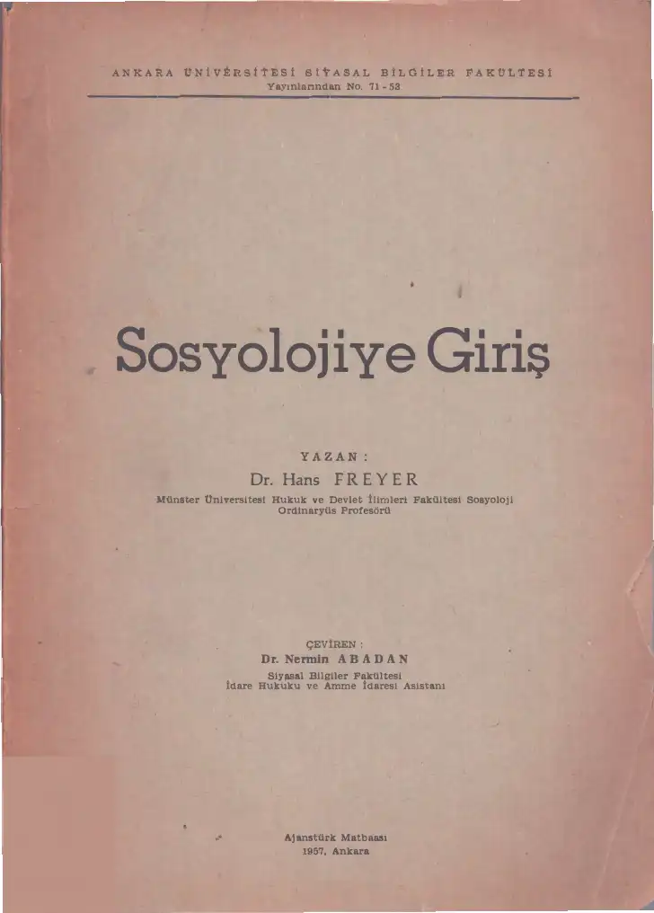 Sosyolojiye Giriş — Hans Freyer