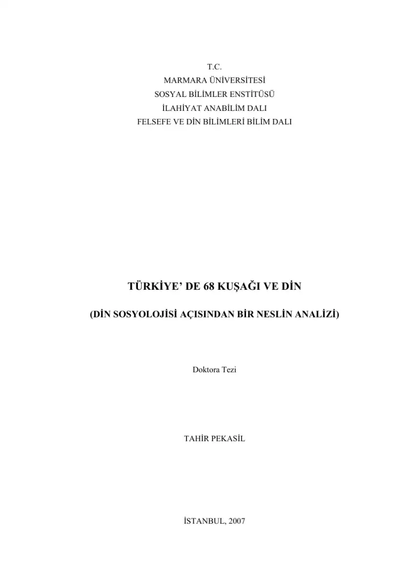 Türkiye'de 68 Kuşağı ve Din — Tahir Pekasil
